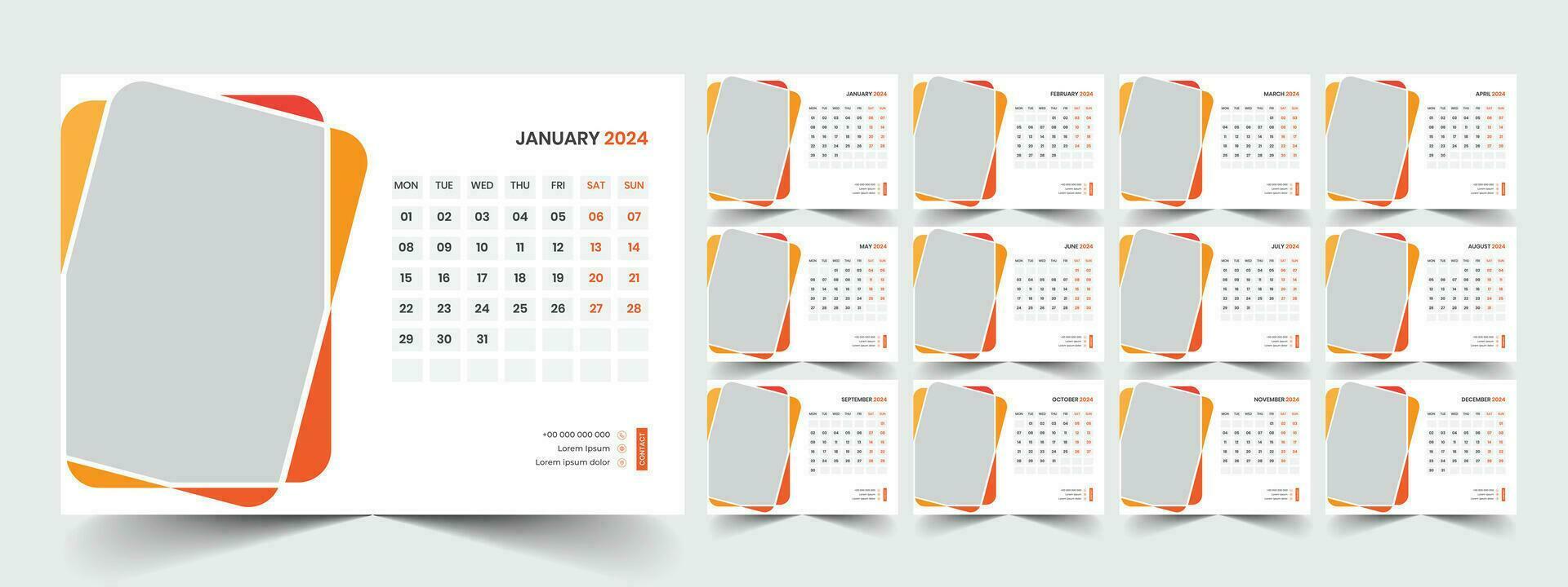 Desk Calendar 2024 template design, Office Calendar 2024 vector
