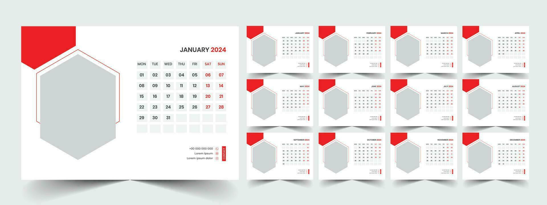 Desk Calendar Template 2024 vector
