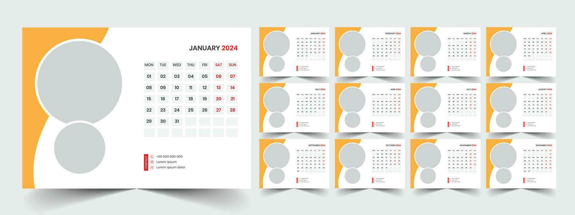 Desk Calendar Template 2024 vector