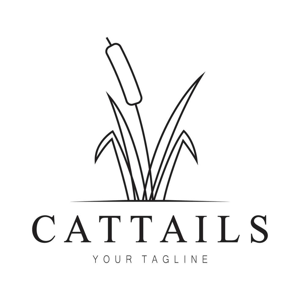 cattails or river reed grass plant logo design, aquatic plants, swamp, wild grass vector