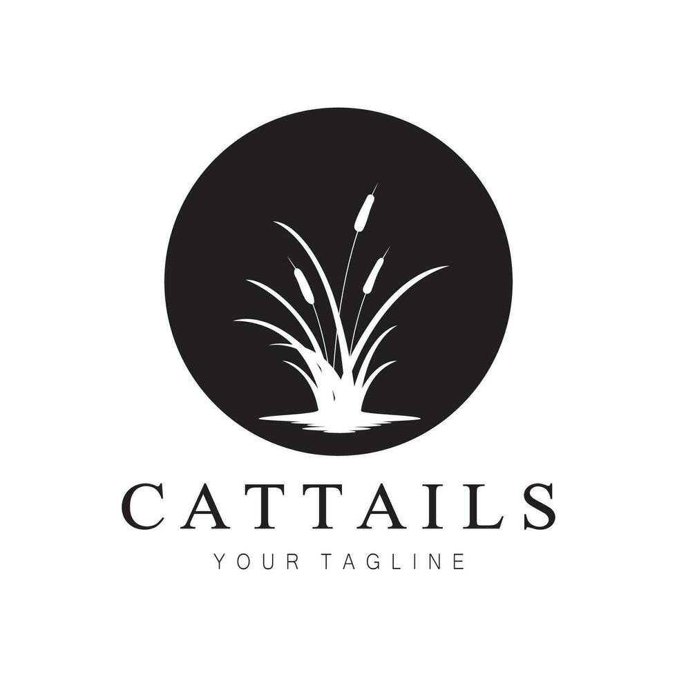 cattails or river reed grass plant logo design, aquatic plants, swamp, wild grass vector