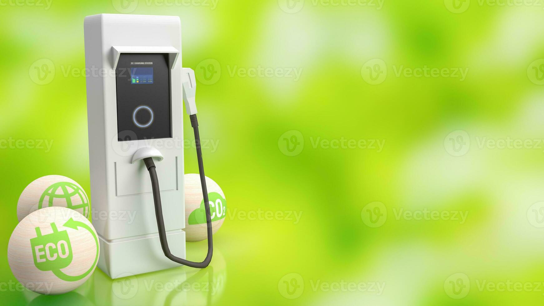 Ev station on Green Bokeh  background for Technology concept 3d rendering photo