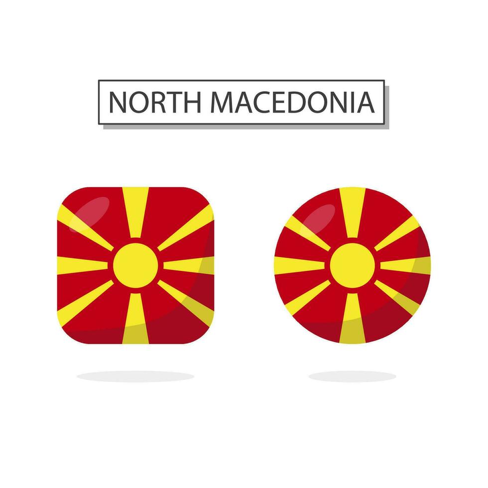 Flag of North Macedonia 2 Shapes icon 3D cartoon style. vector