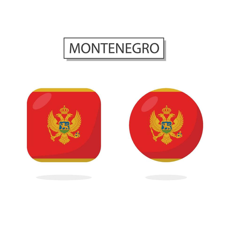 Flag of Montenegro 2 Shapes icon 3D cartoon style. vector
