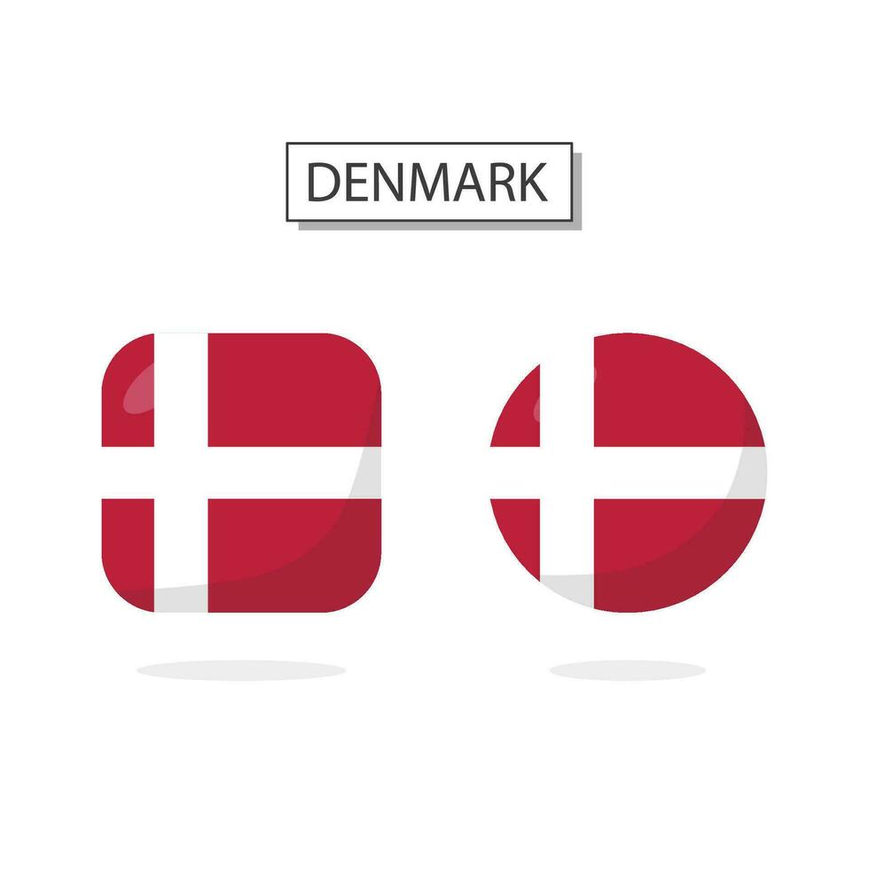 Flag of Denmark 2 Shapes icon 3D cartoon style. vector