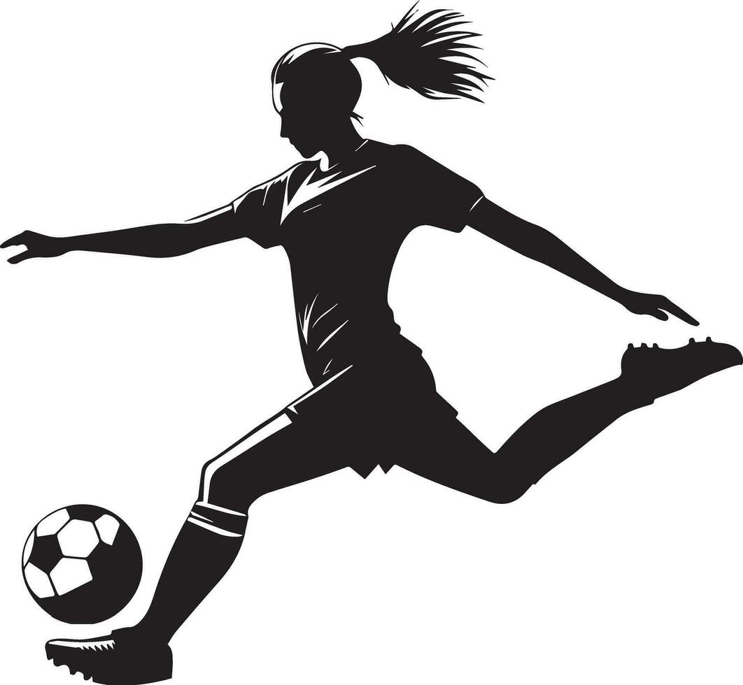 mujer fútbol jugador vector silueta, mujer fútbol actitud vector