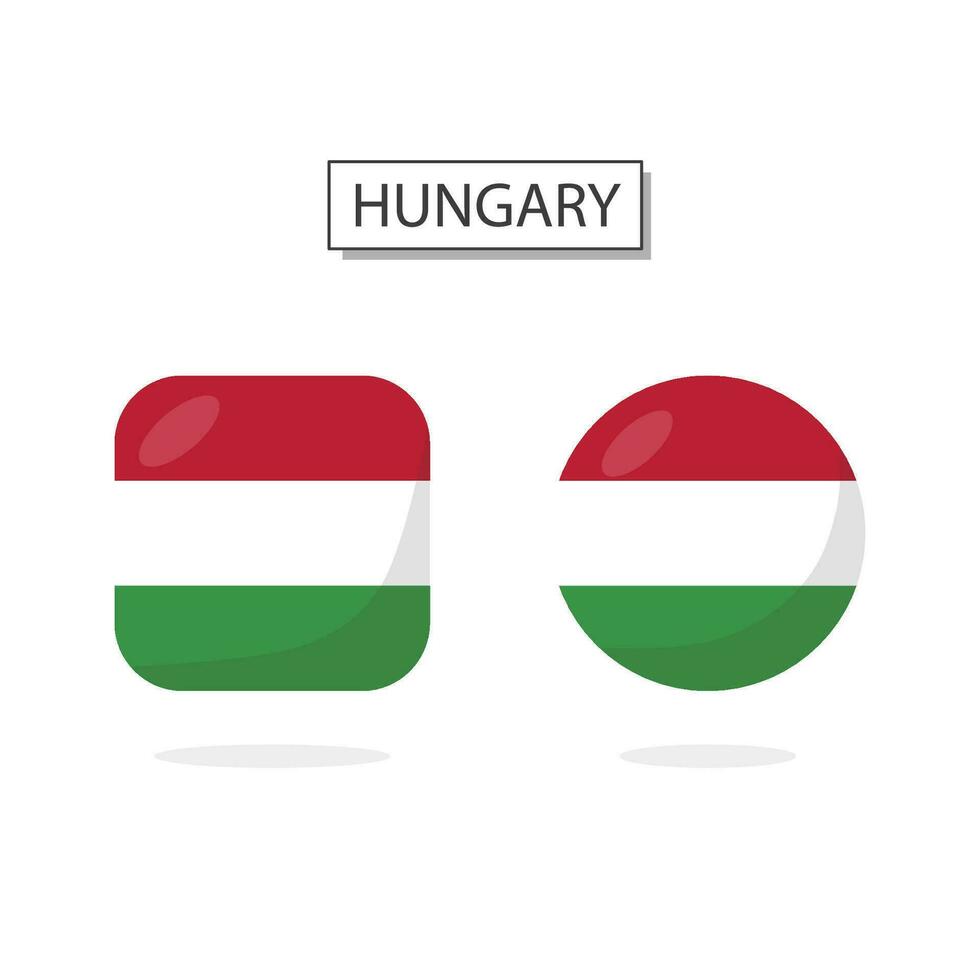Flag of Hungary 2 Shapes icon 3D cartoon style. vector