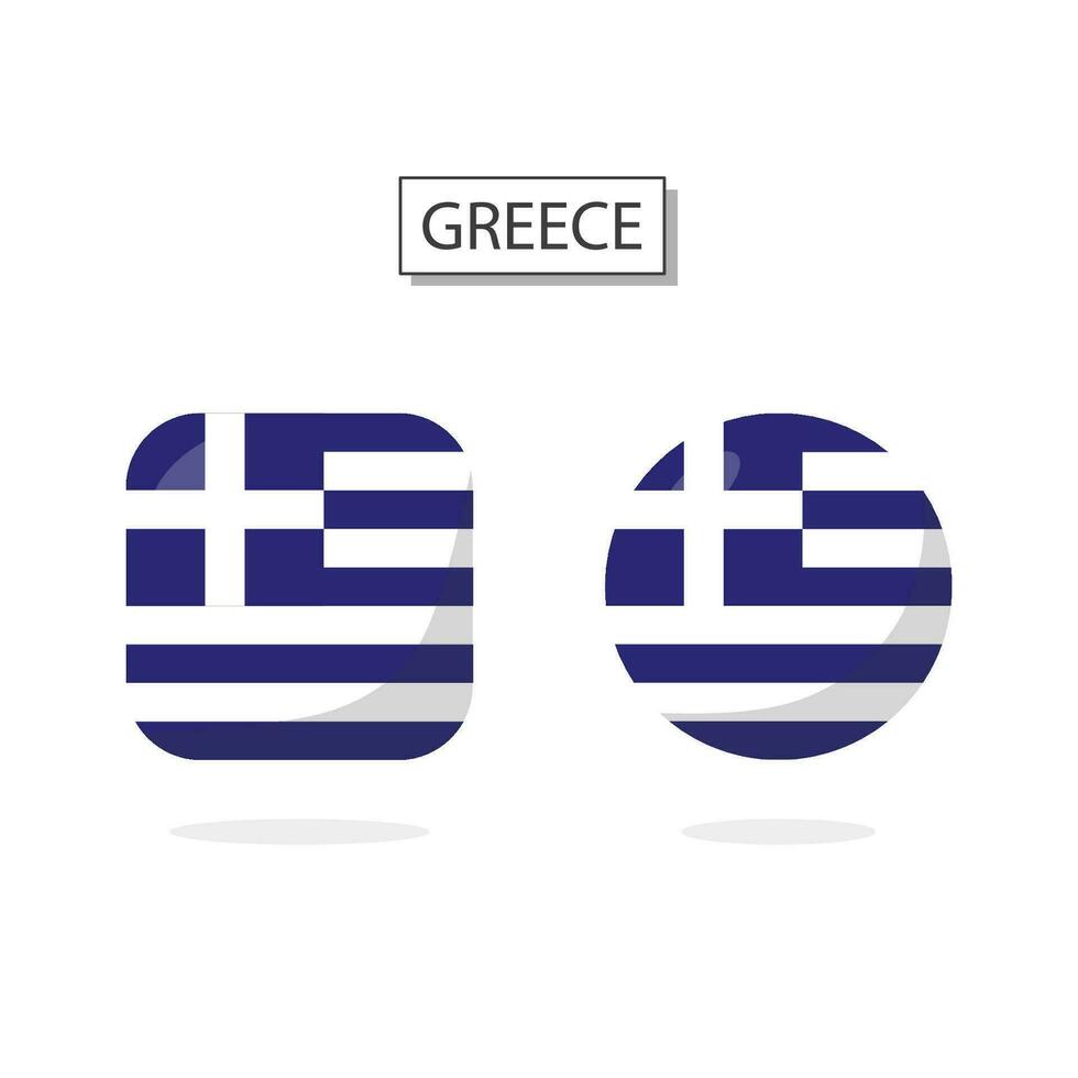 Flag of Greece 2 Shapes icon 3D cartoon style. vector