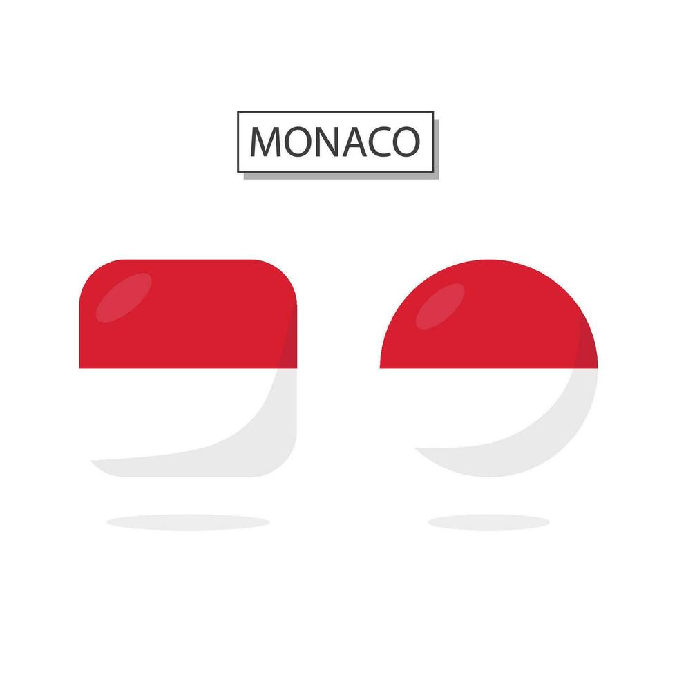 Flag of Monaco 2 Shapes icon 3D cartoon style. vector