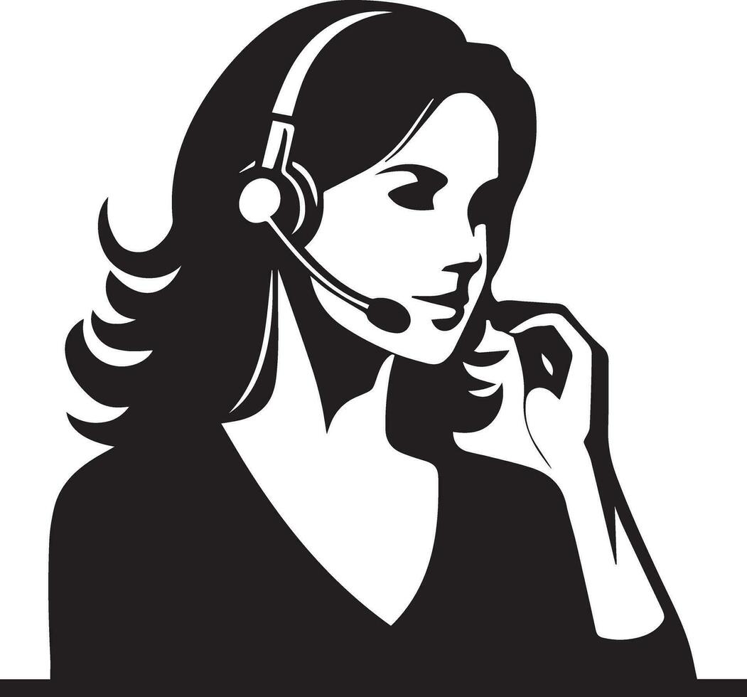 Call Center Woman vector silhouette illustration, call center girl vector