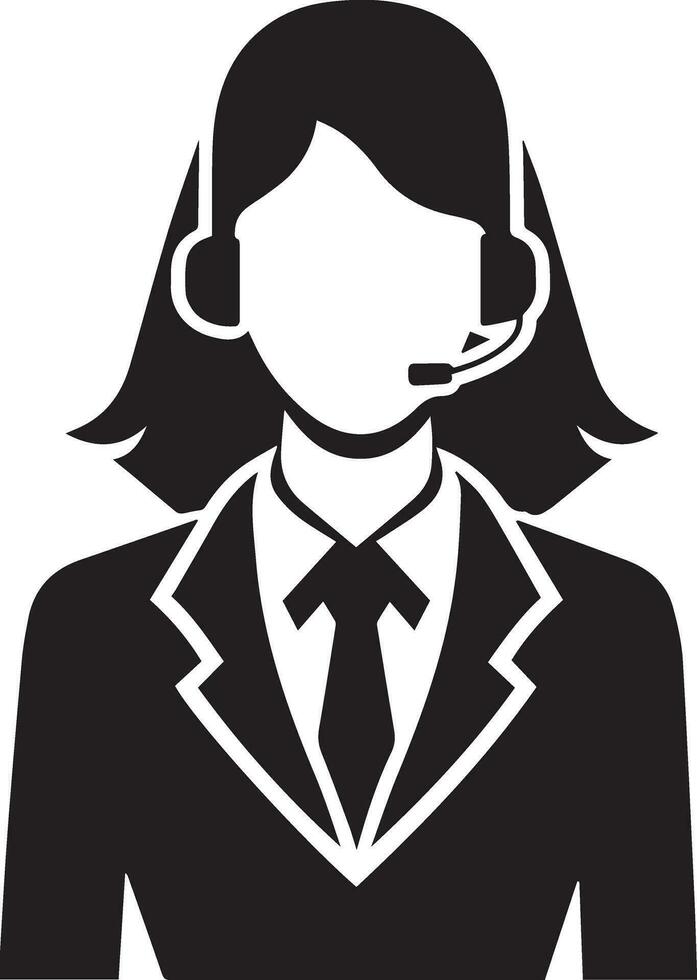 Call Center Woman vector silhouette illustration, call center girl vector