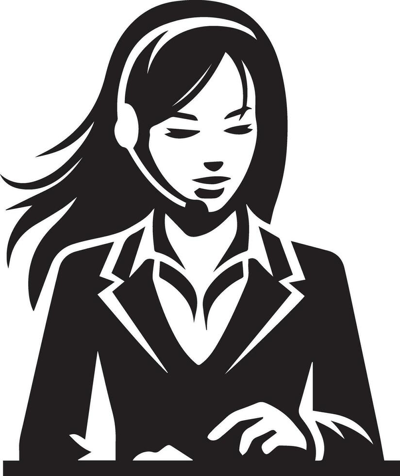 Call Center Woman vector silhouette illustration, call center girl