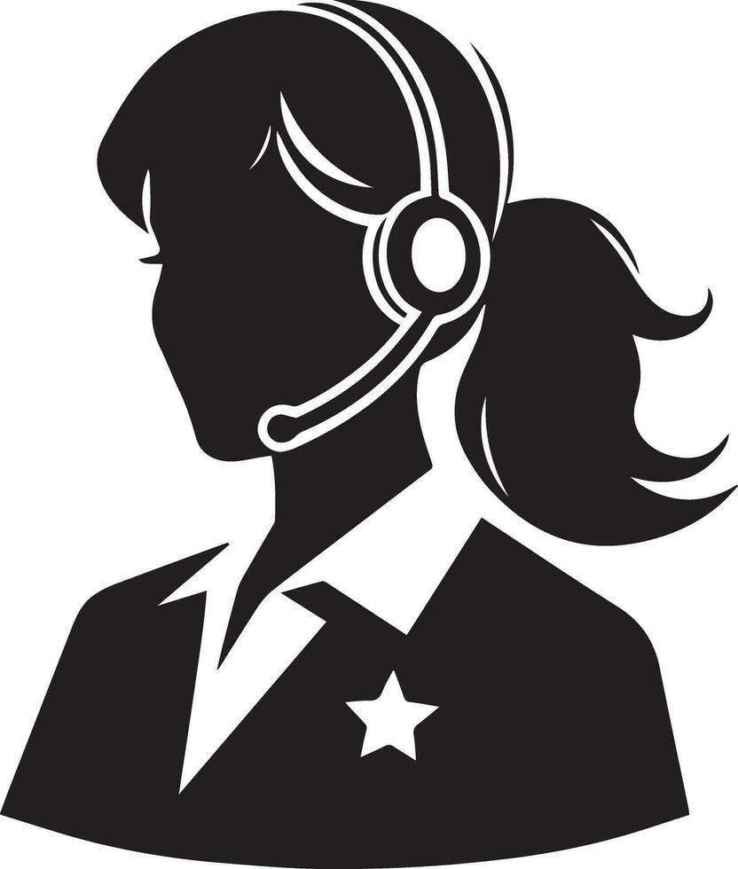 Call Center Woman vector silhouette illustration, call center girl vector