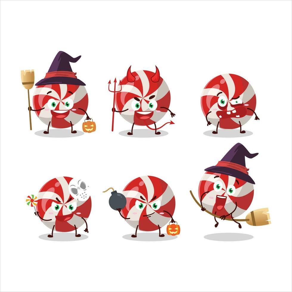 Víspera de Todos los Santos expresión emoticones con dibujos animados personaje de rojo caramelo vector