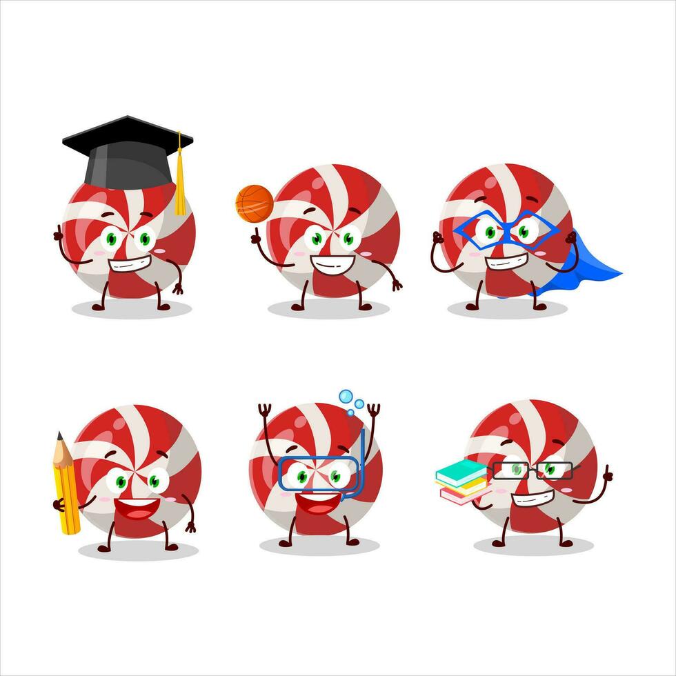 School student of red candy cartoon character with various expressions vector