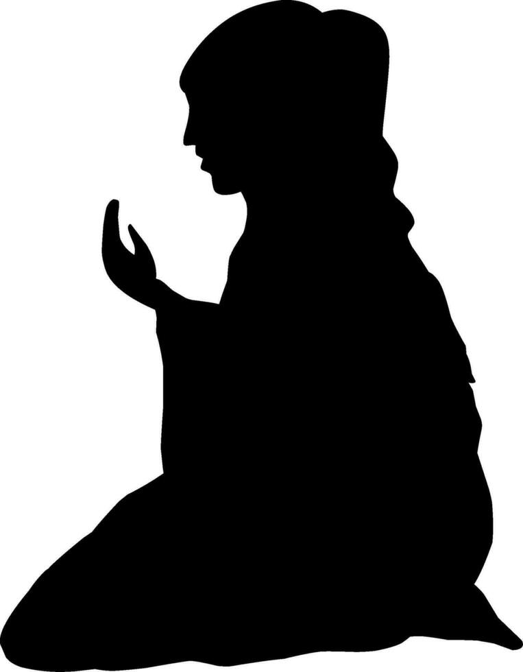 Woman muslim praying silhouette vector illustration. Woman with hijab praying icon for eid mubarak. Ramadan design graphic in muslim culture and islam religion