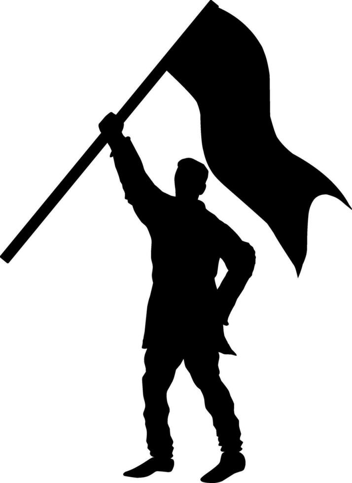 Man holding flag vector illustration. People holding flag graphic resources for icon, symbol, or sign. Man holding flag silhouette for freedom, independence or patriotism