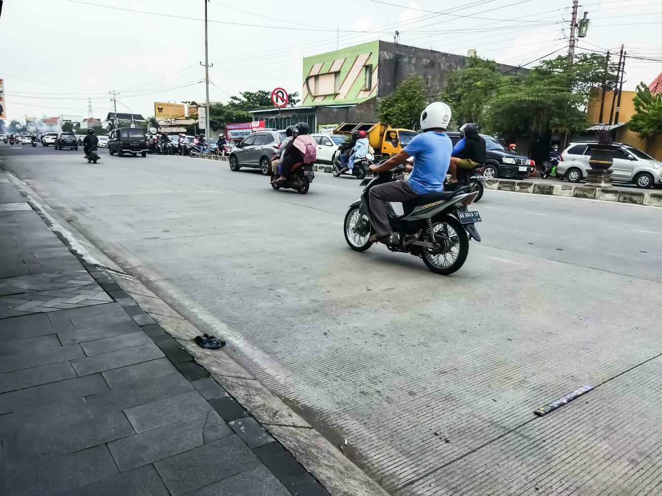Karanganyar, Indonesia - April 24, 2023. Mudik or Pulang Kampung traffic congestion the traditions of Indonesian Muslims come to their hometowns from big cities to celebrate Eid or Lebaran photo