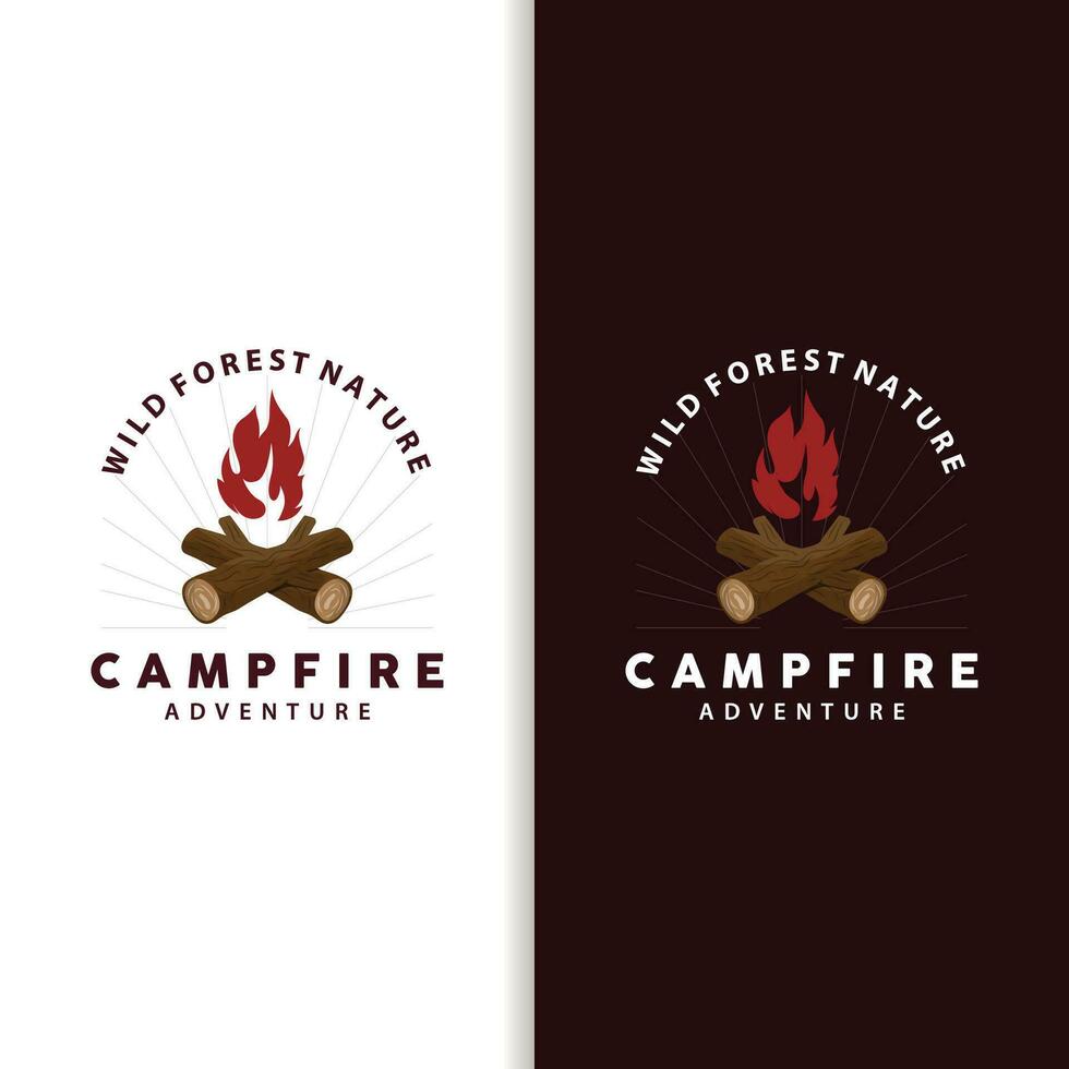 Campfire Logo, Bonfire Vector, Adventure Design Retro Vintage Illustration Simple Camping Wood Fire vector