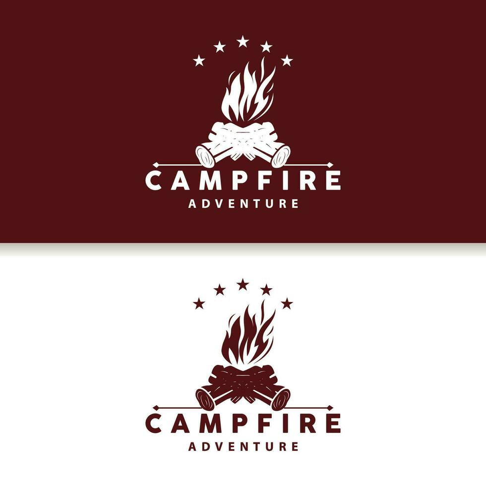 Campfire Logo, Bonfire Vector, Adventure Design Retro Vintage Illustration Simple Camping Wood Fire vector