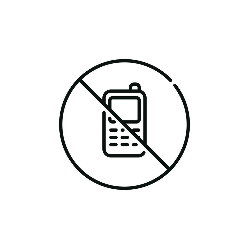 No phone allowed line icon symbol isolated on white background. No call line icon symbol vector