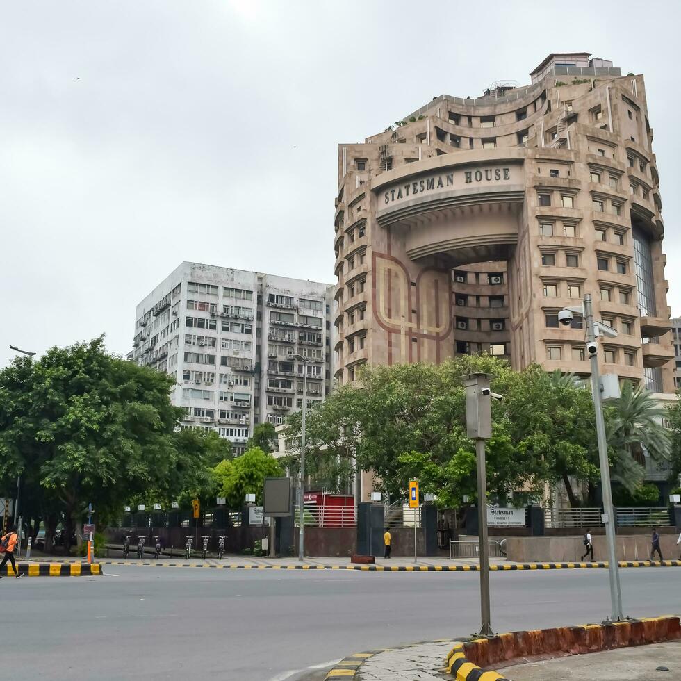 Delhi, India, March 31 2023 - Famous business district Connaught Place know as CP Delhi in the centre of New Delhi India with Offices, Banks and Shopping. British style architecture CP in Delhi, India photo