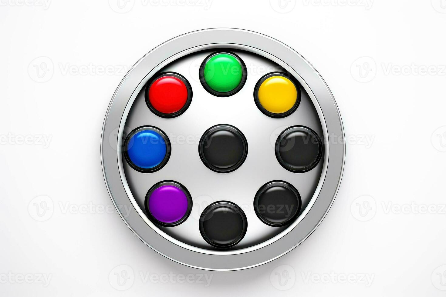 Abstract high tech multicolor button on white background, Generative AI photo