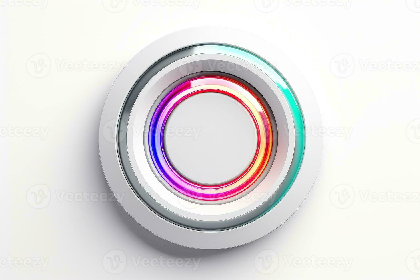 Abstract high tech multicolor button on white background, Generative AI photo