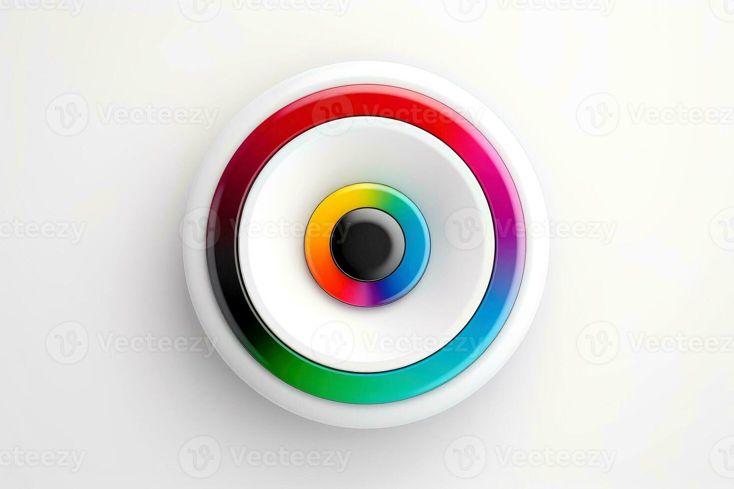 Abstract high tech multicolor button on white background, Generative AI photo