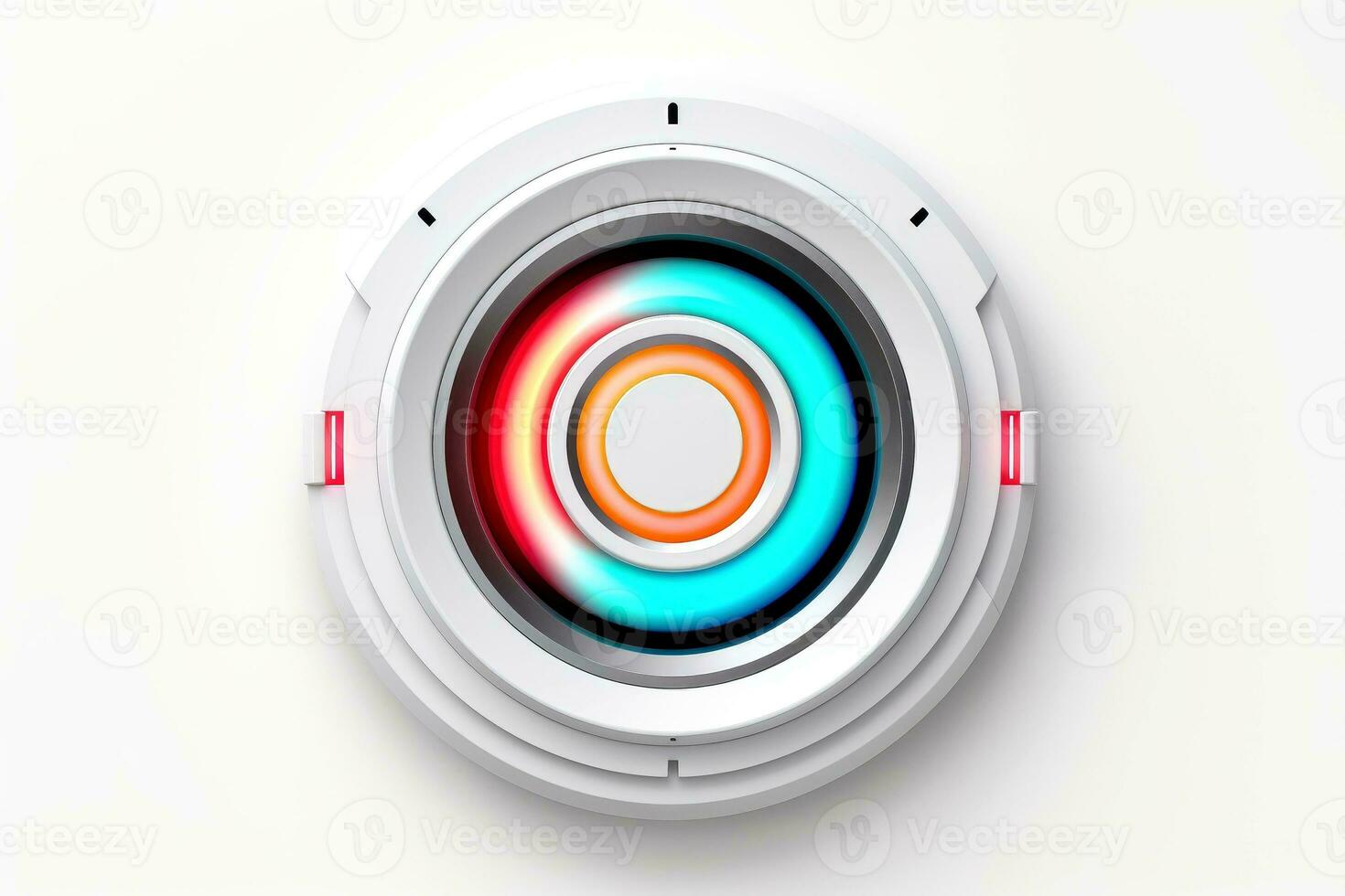 Abstract high tech multicolor button on white background, Generative AI photo