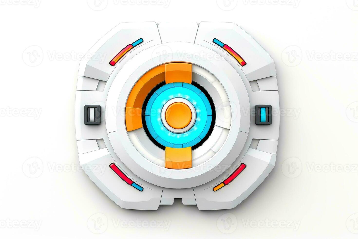 Abstract high tech multicolor button on white background, Generative AI photo