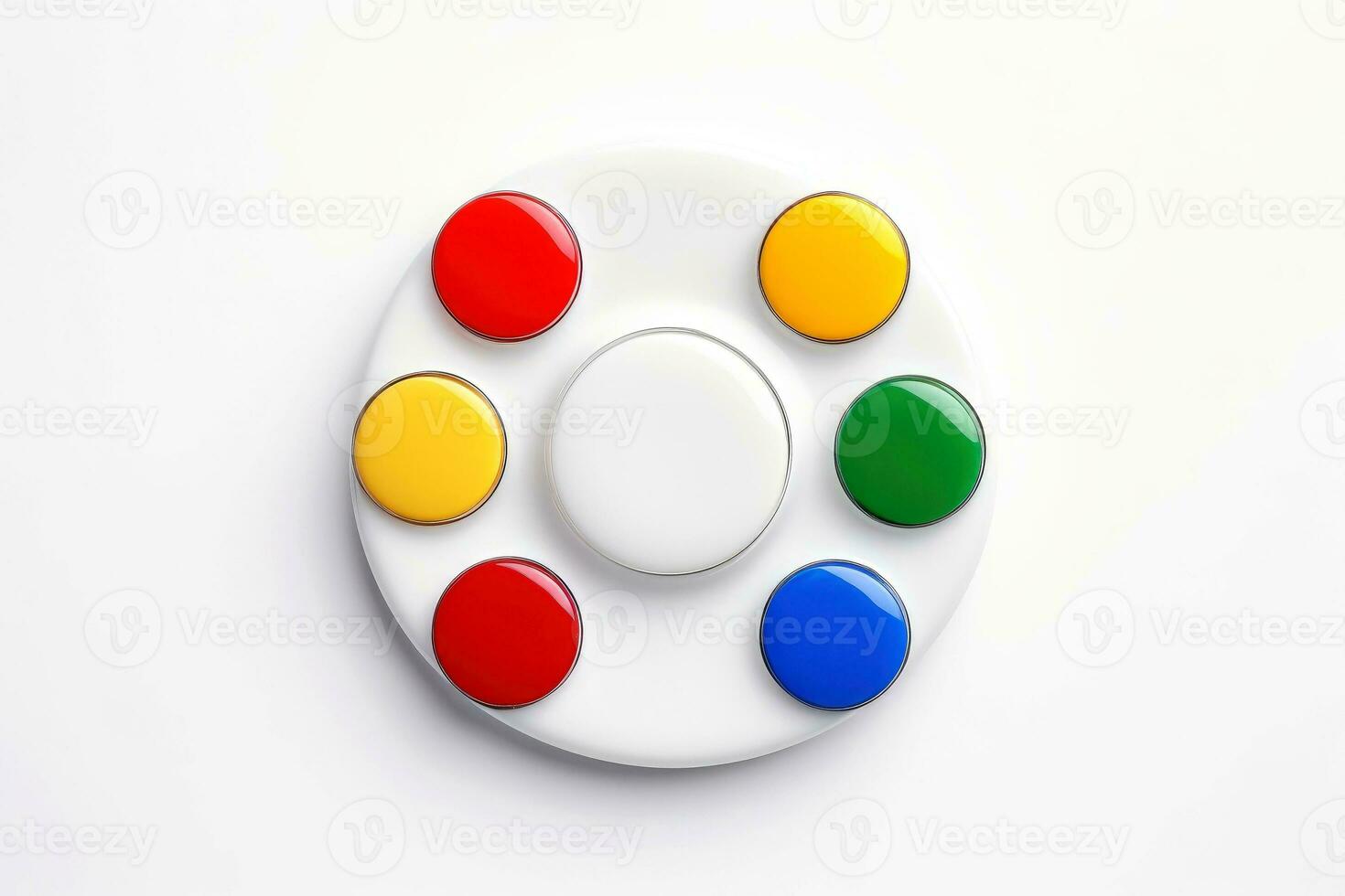 Abstract high tech multicolor button on white background, Generative AI photo