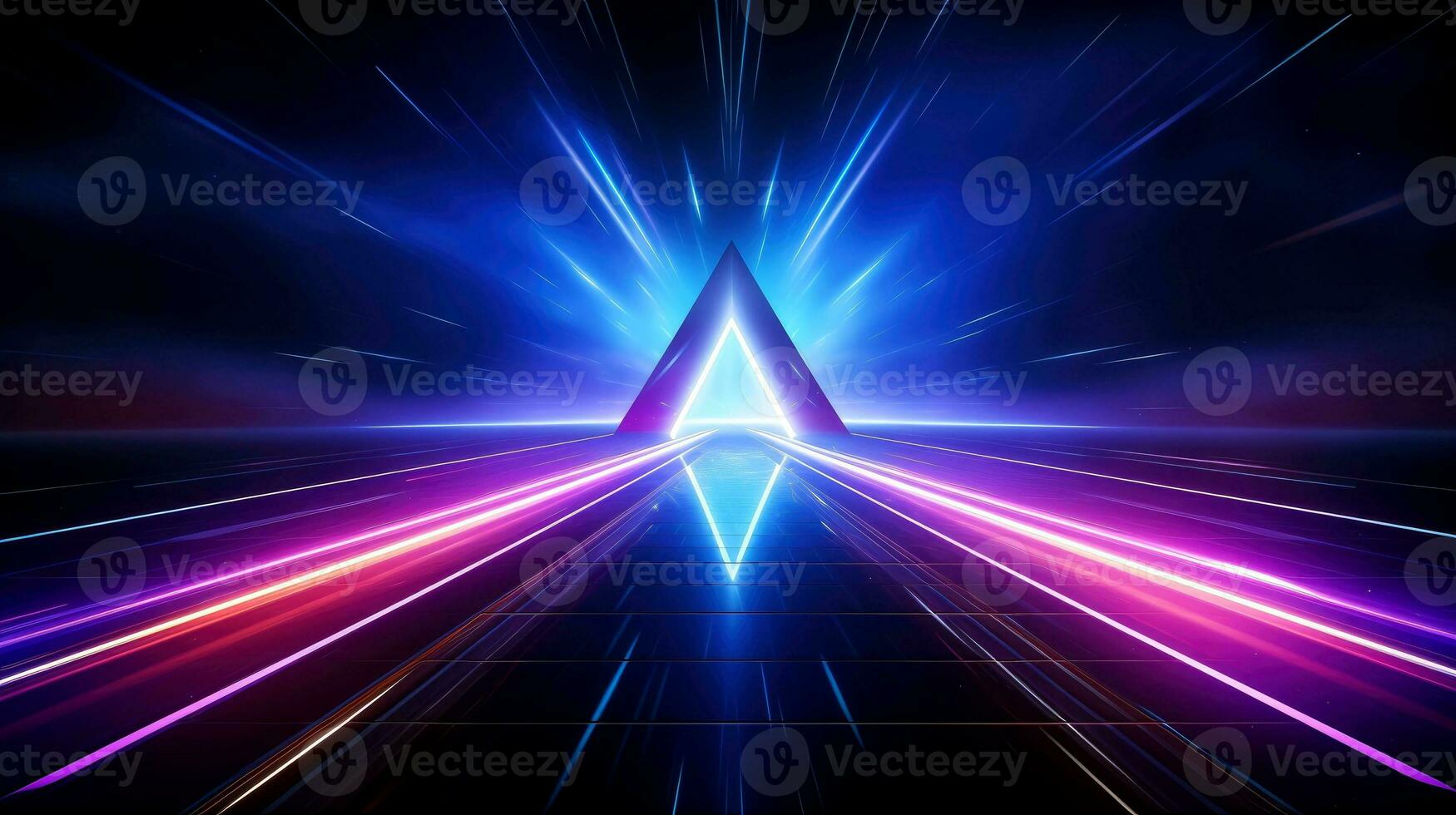 Abstract futuristic neon glowing lamps in dark corridor, Technology background, Generative AI photo