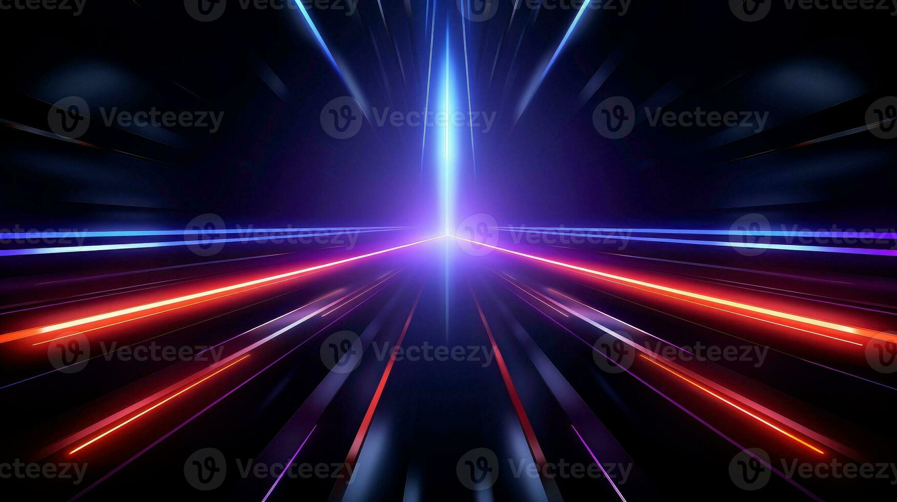 Abstract futuristic neon glowing lamps in dark corridor, Technology background, Generative AI photo