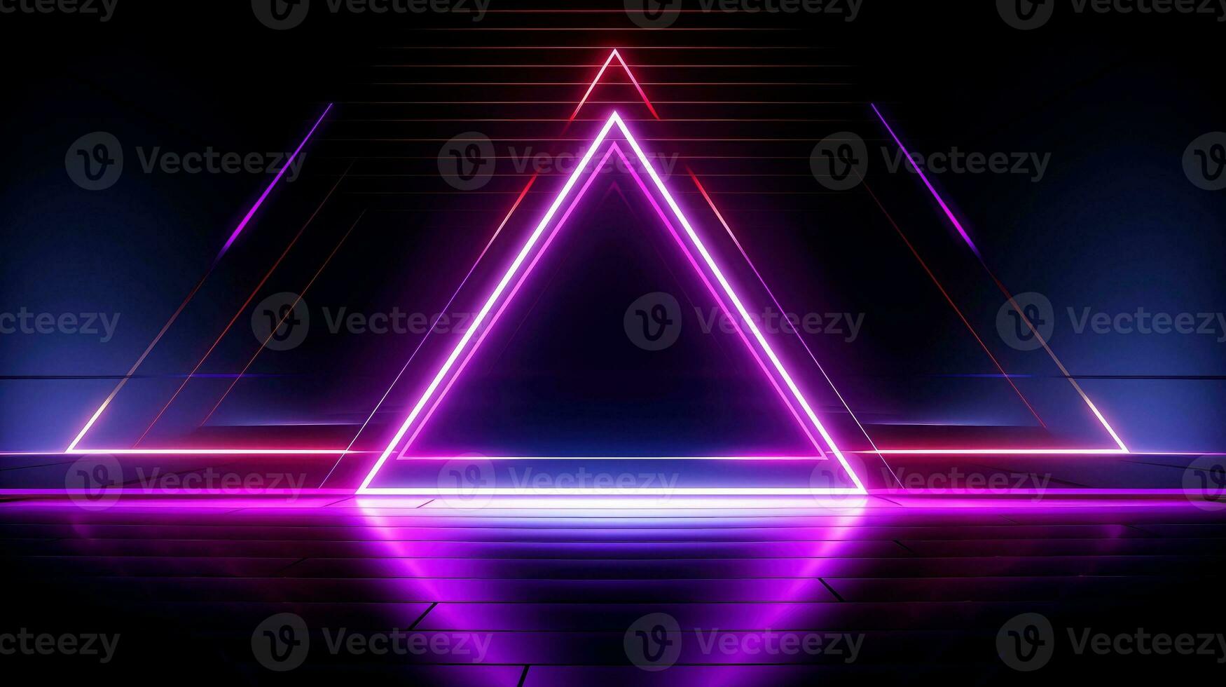 Abstract futuristic neon glowing lamps in dark corridor, Technology background, Generative AI photo