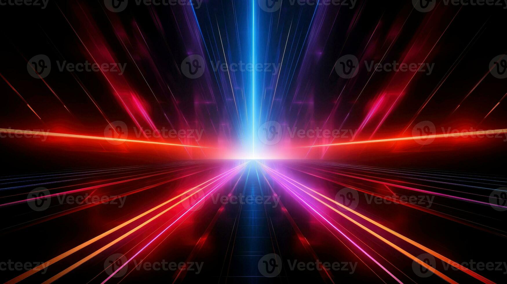 Abstract futuristic neon glowing lamps in dark corridor, Technology background, Generative AI photo
