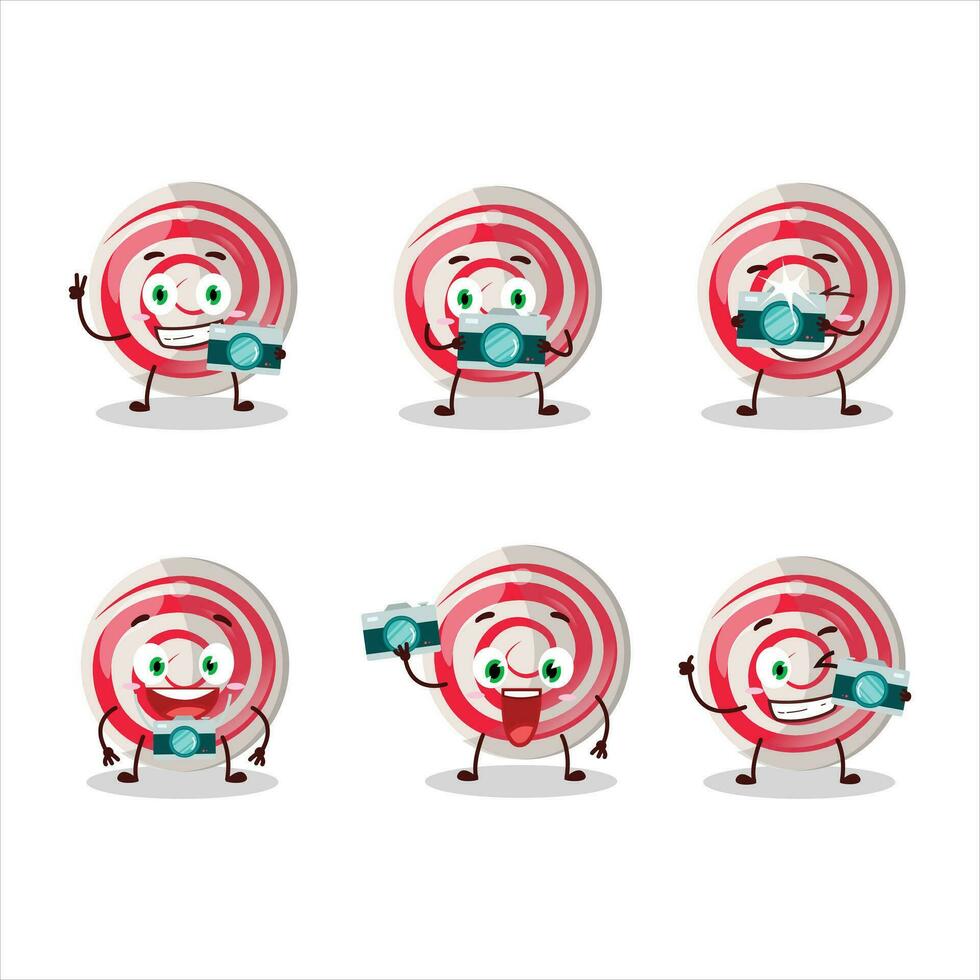 Photographer profession emoticon with spiral white candy cartoon character vector
