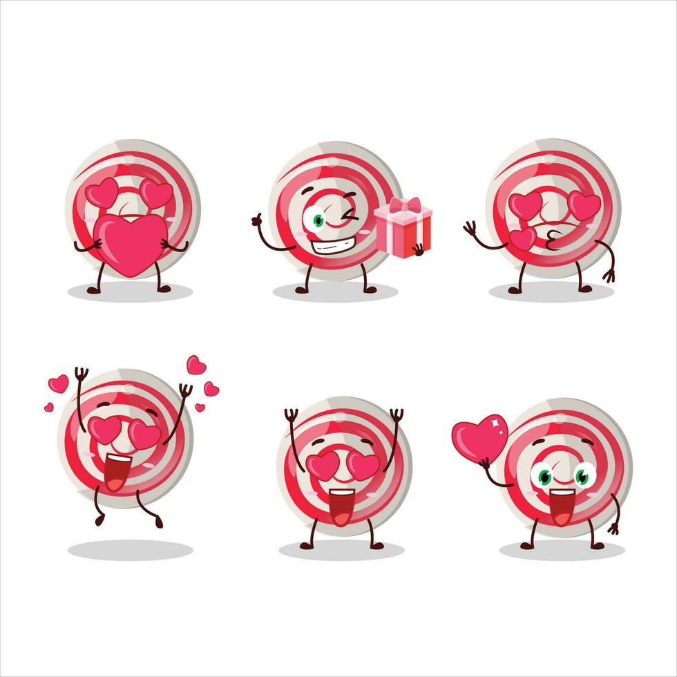Spiral white candy cartoon character with love cute emoticon vector