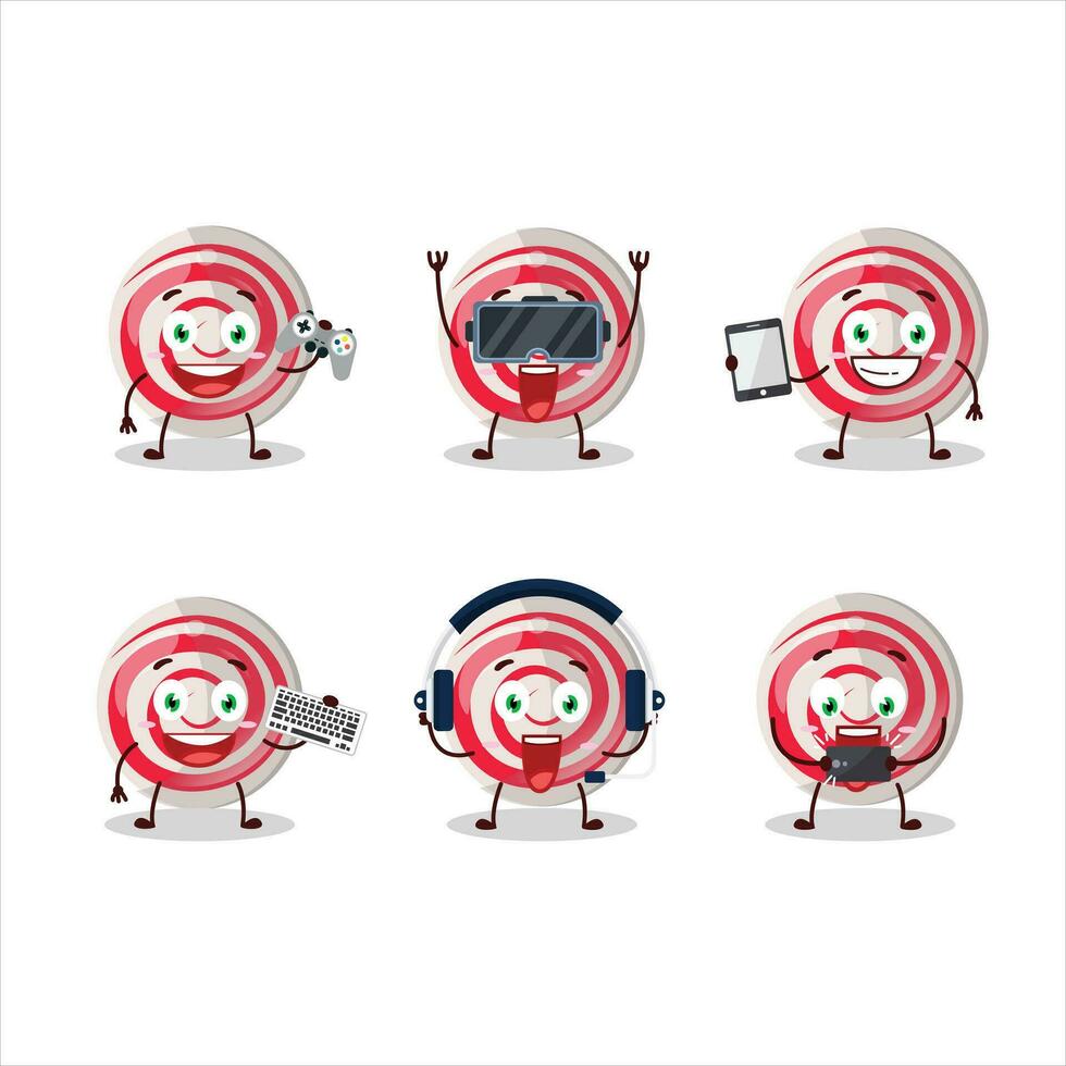 Spiral white candy cartoon character are playing games with various cute emoticons vector