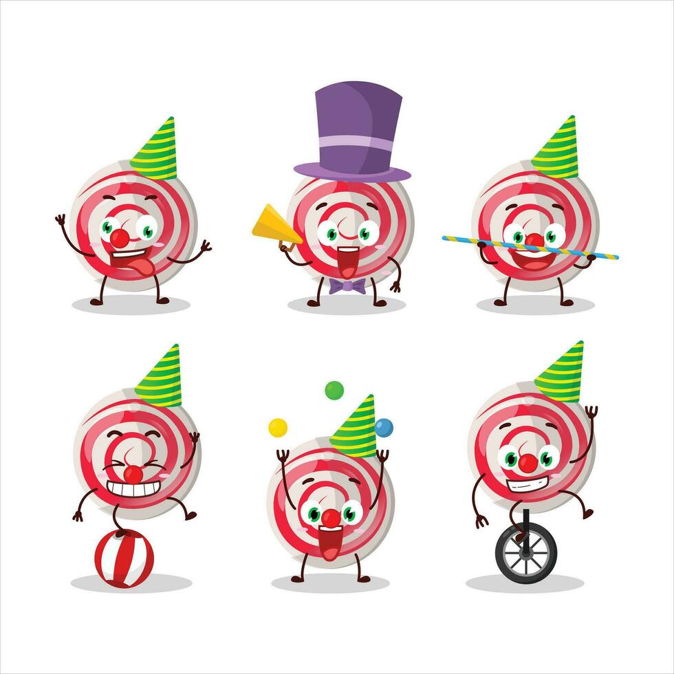 Cartoon character of spiral white candy with various circus shows vector