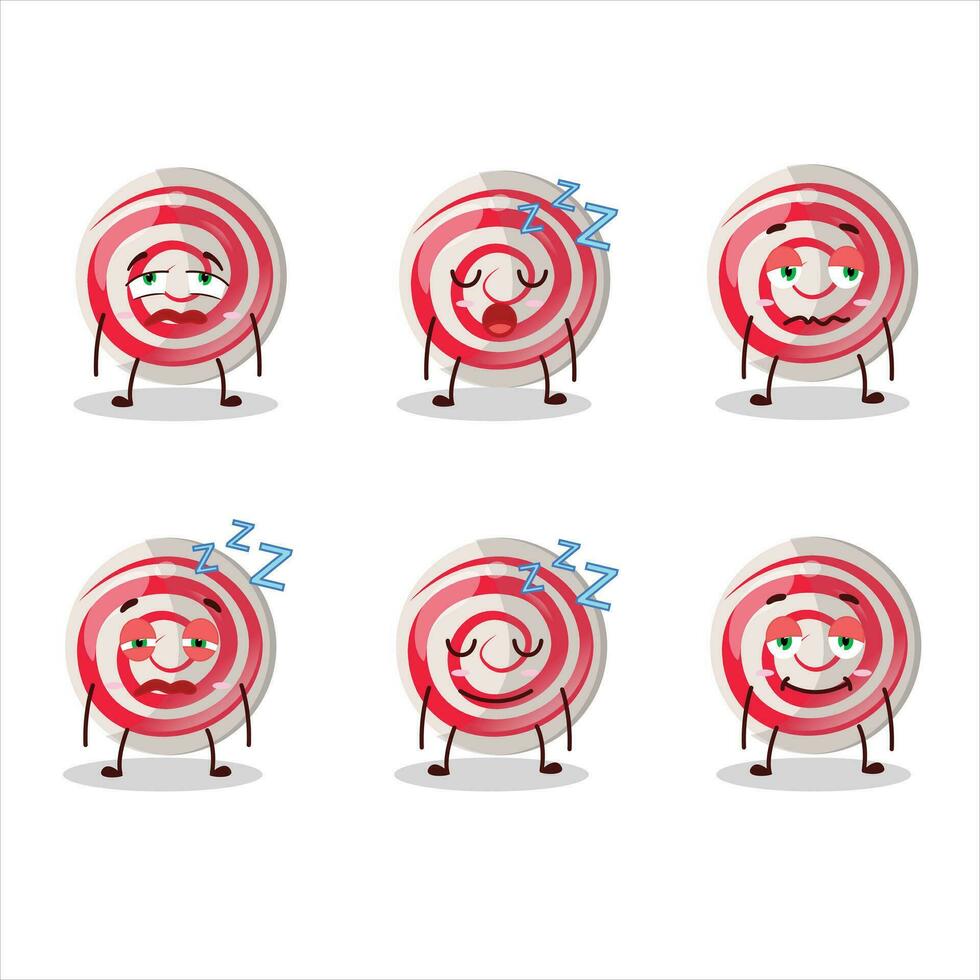 Cartoon character of spiral white candy with sleepy expression vector