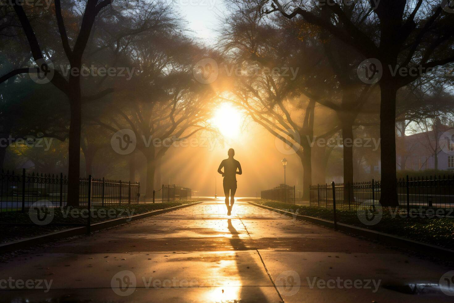 un foto de un corredor corriendo mediante un ciudad parque ai generativo