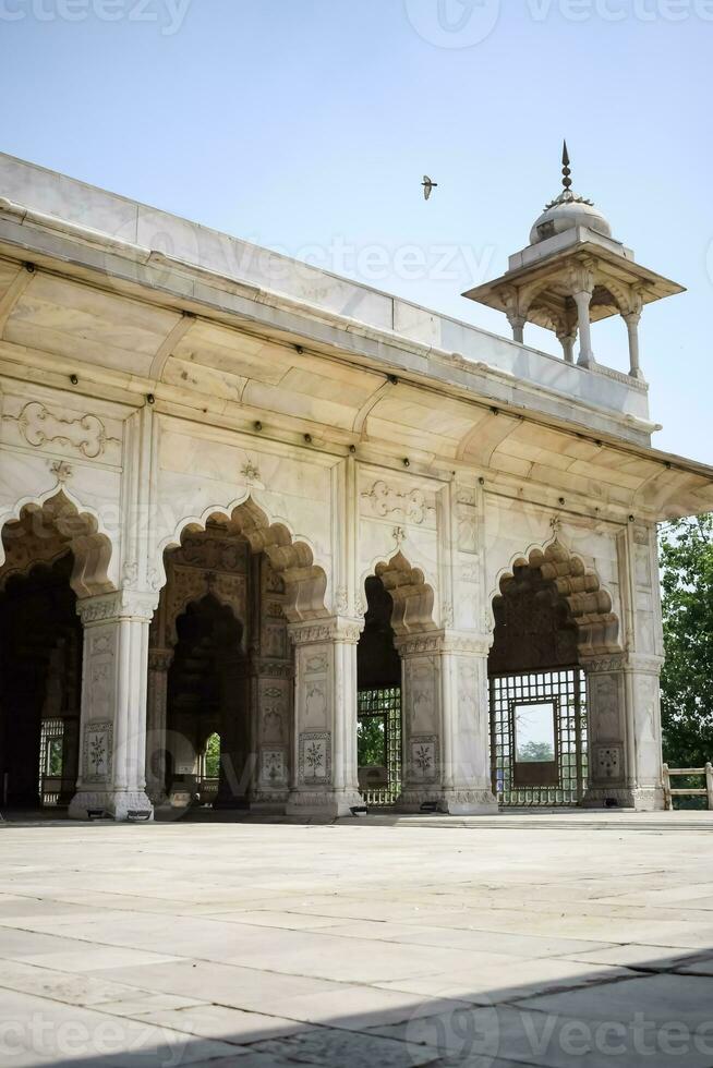 Architectural details of Lal Qila - Red Fort situated in Old Delhi, India, View inside Delhi Red Fort the famous Indian landmarks photo