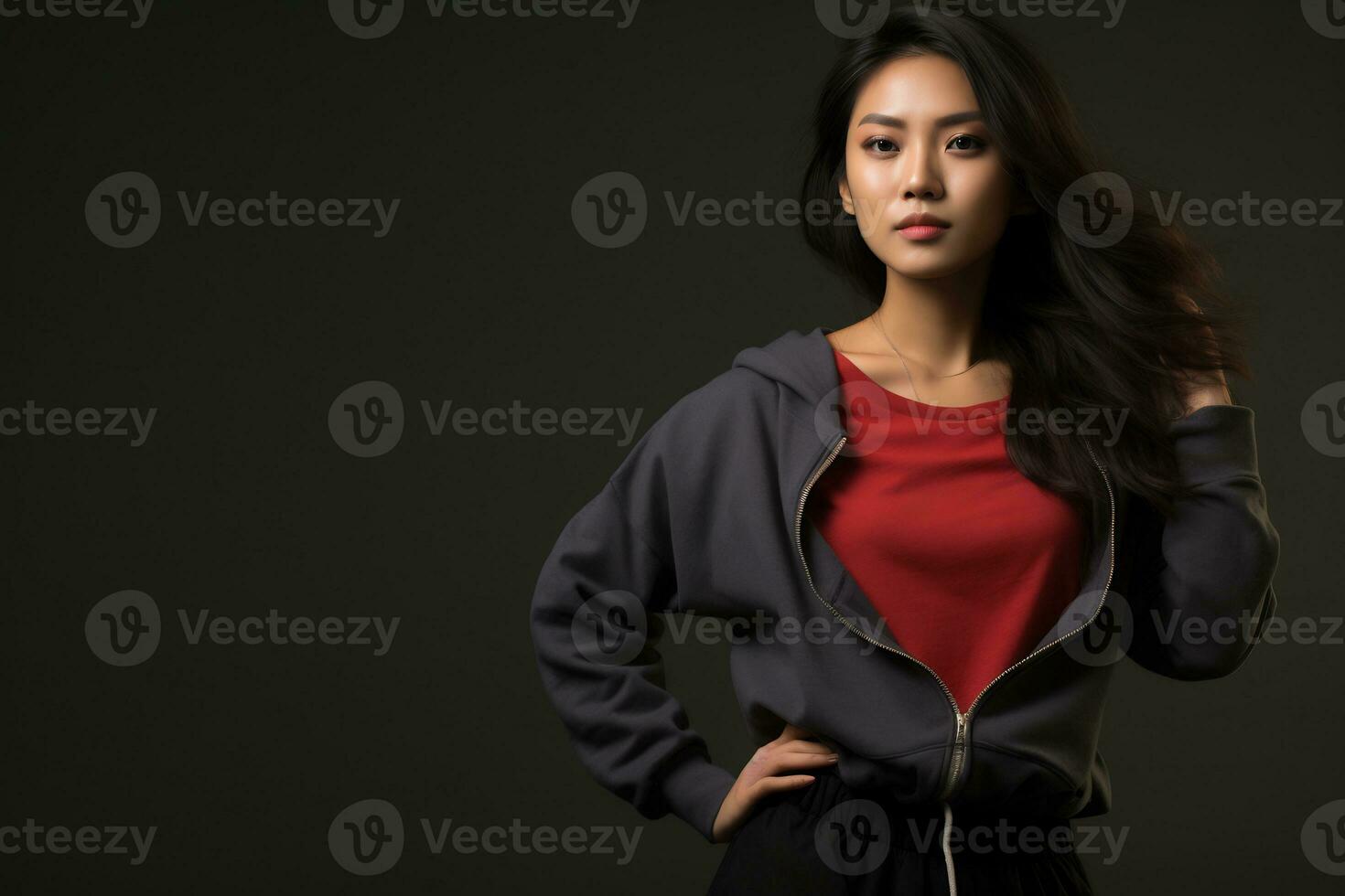 asian model in casual clothes posing in plain solid studio background Ai Generative photo