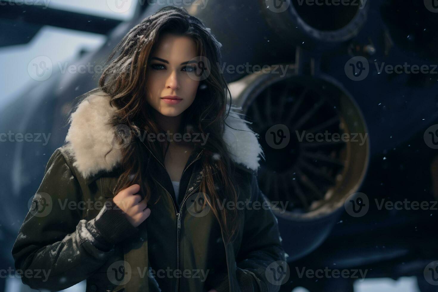 Beautiful pilot girl Generative AI photo