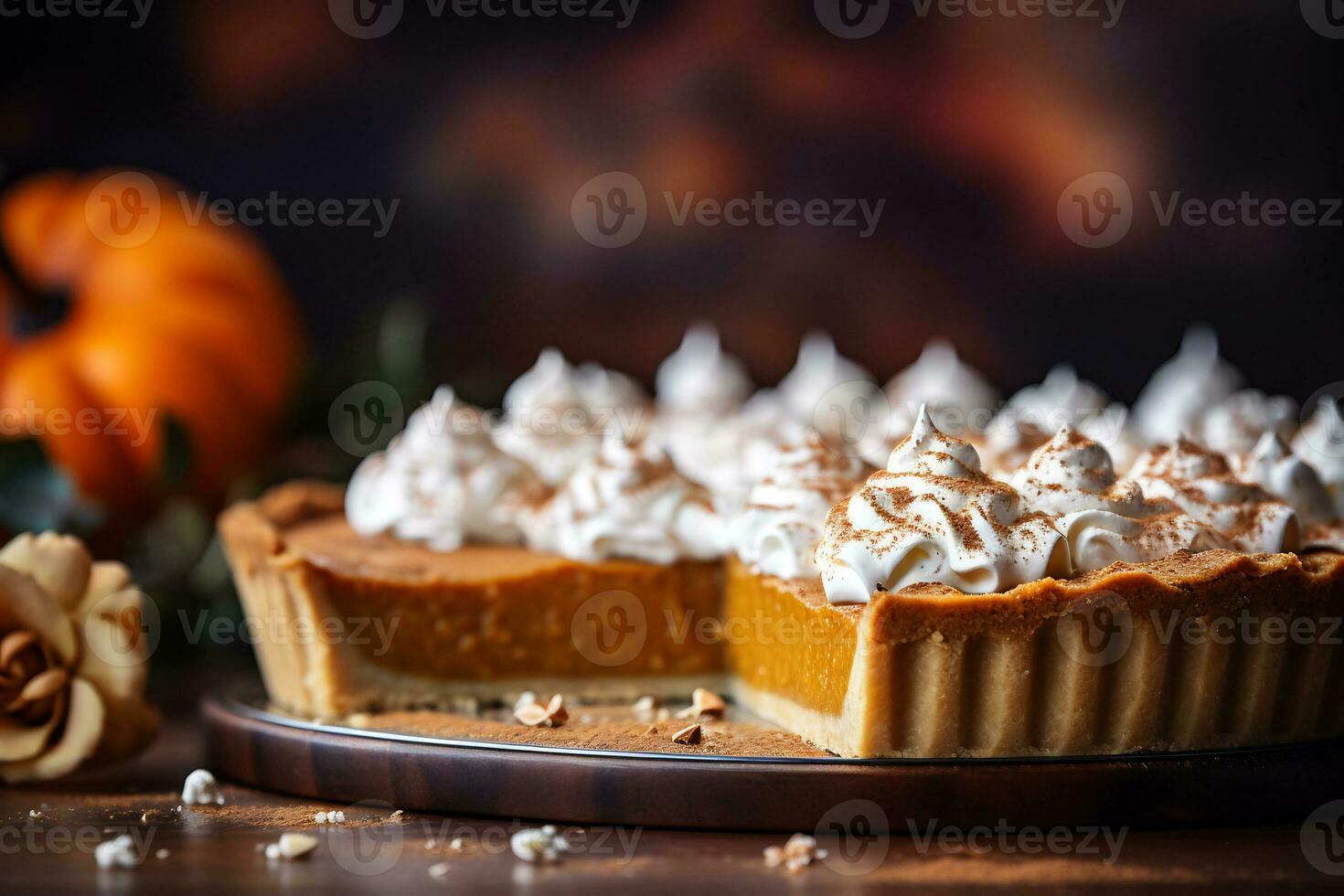 A picture of a close up shot of a delicious pumpkin pie AI Generative photo