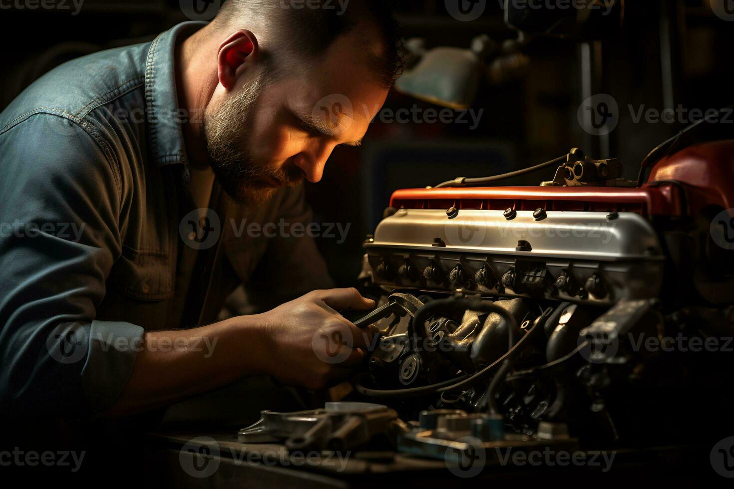 Skilled Mechanic Working in Automotive Repair Shop AI Generative photo