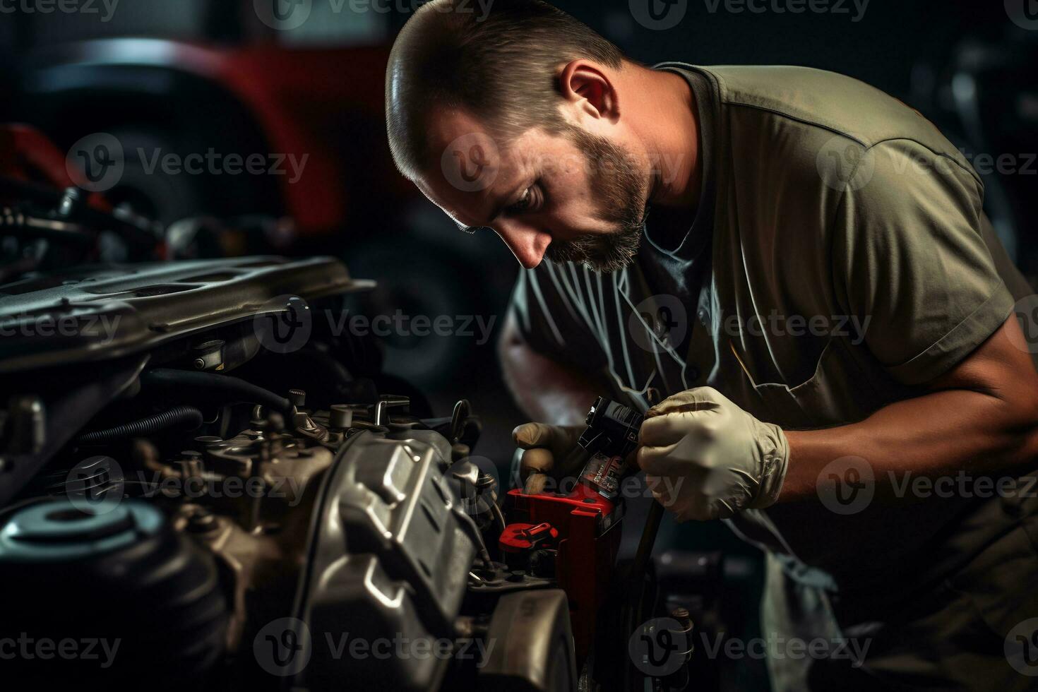 Skilled Mechanic Working in Automotive Repair Shop AI Generative photo