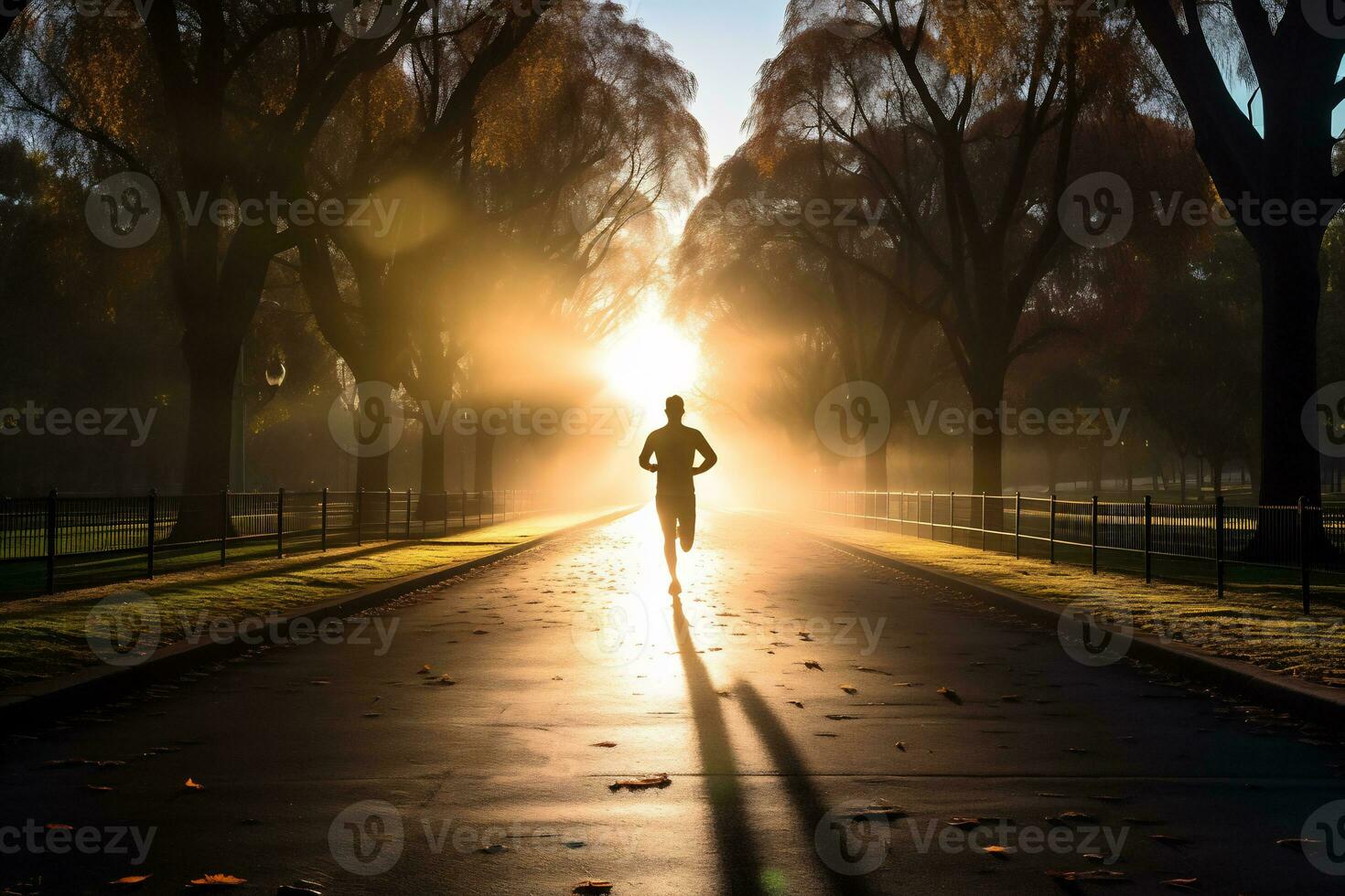 A photo of a runner sprinting through a city park AI Generative