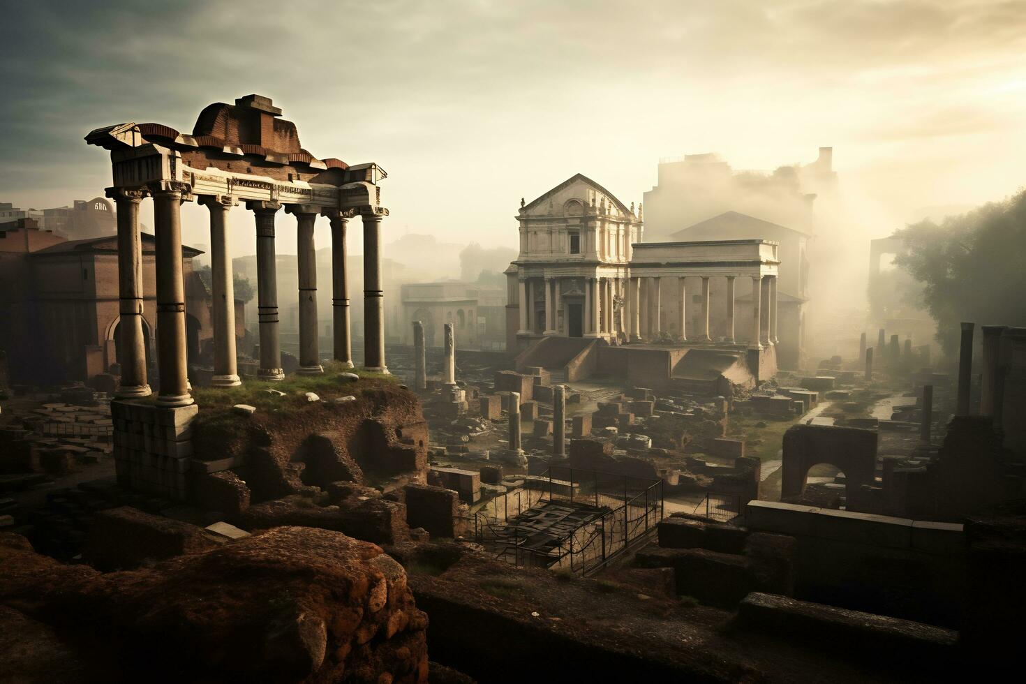 ancient Roman ruins at the Roman Forum Generative AI photo